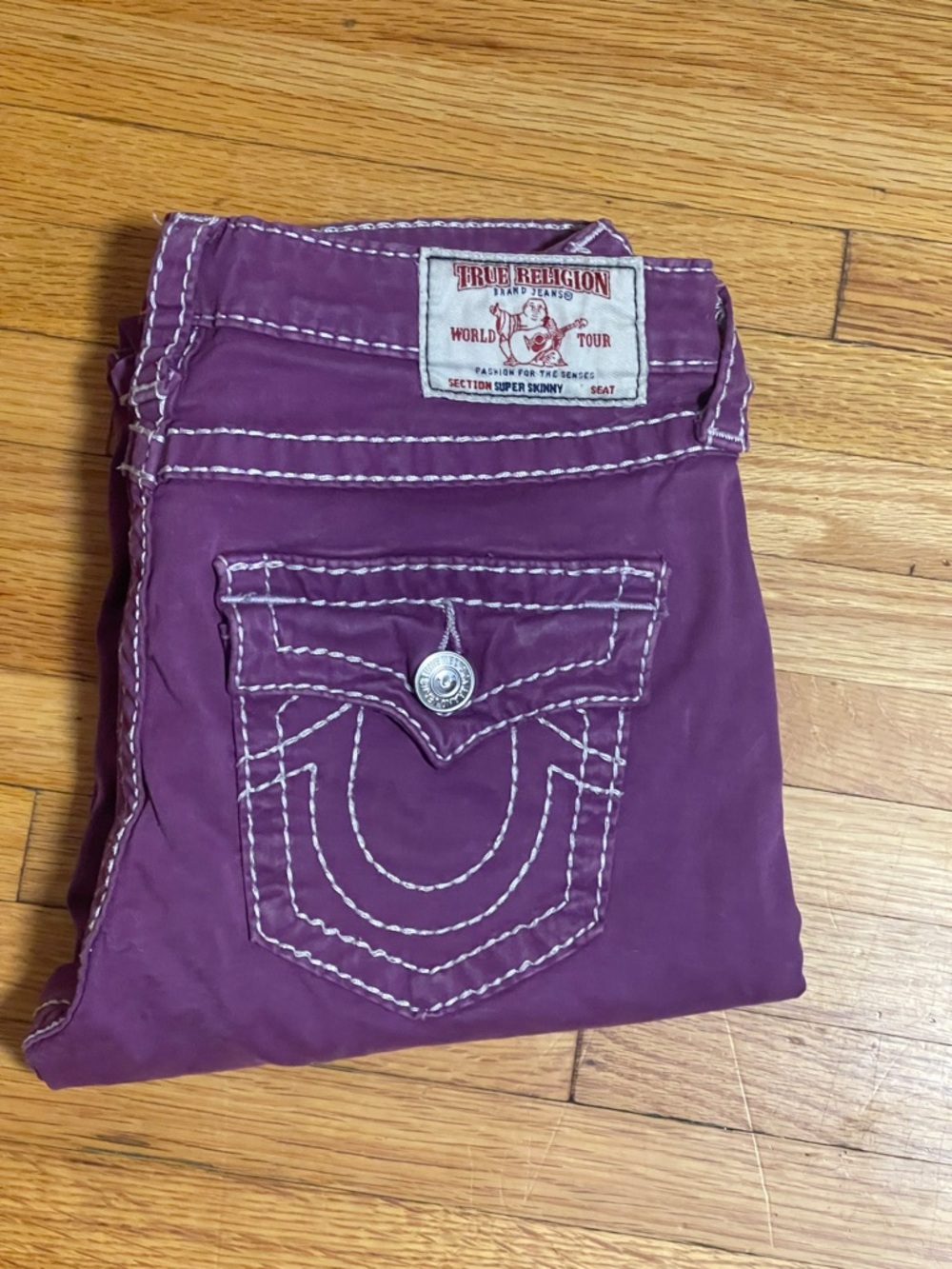 True Religion Women's Purple Skinny Jeans with Contrast Stitching